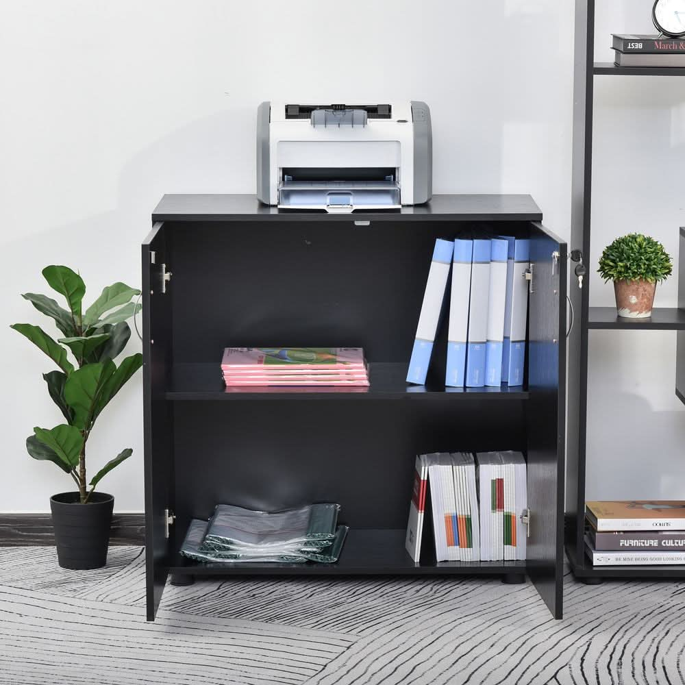 2-Tier Locking Office Storage Cabinet File Organisation w/ 2 Keys Black