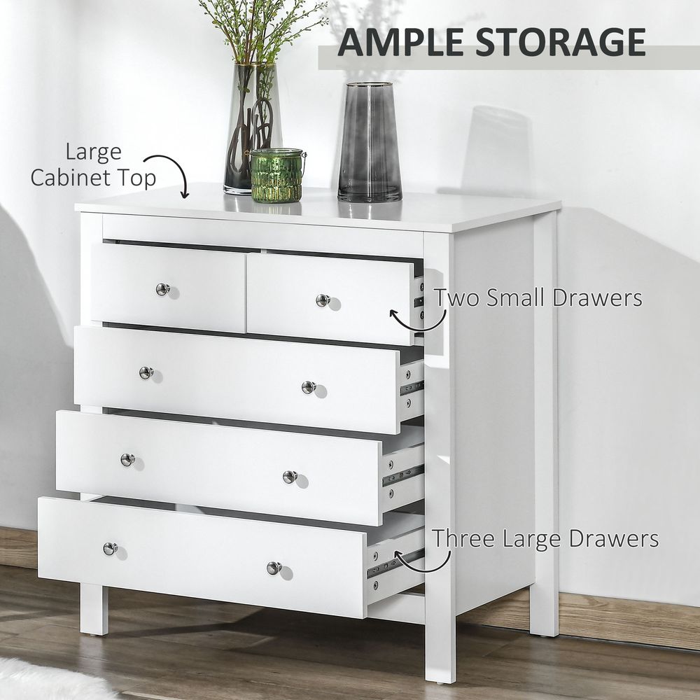 Modern Chest of Drawers, 5 Drawer Storage Cabinet White