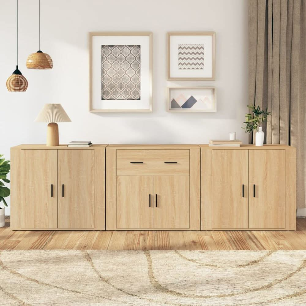 Sideboards 3 pcs White Engineered Wood