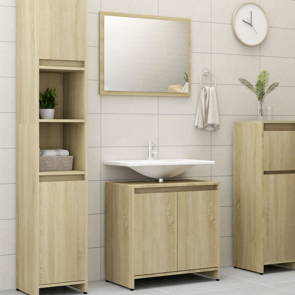 3 Piece Bathroom Furniture Set Sonoma Oak Engineered Wood