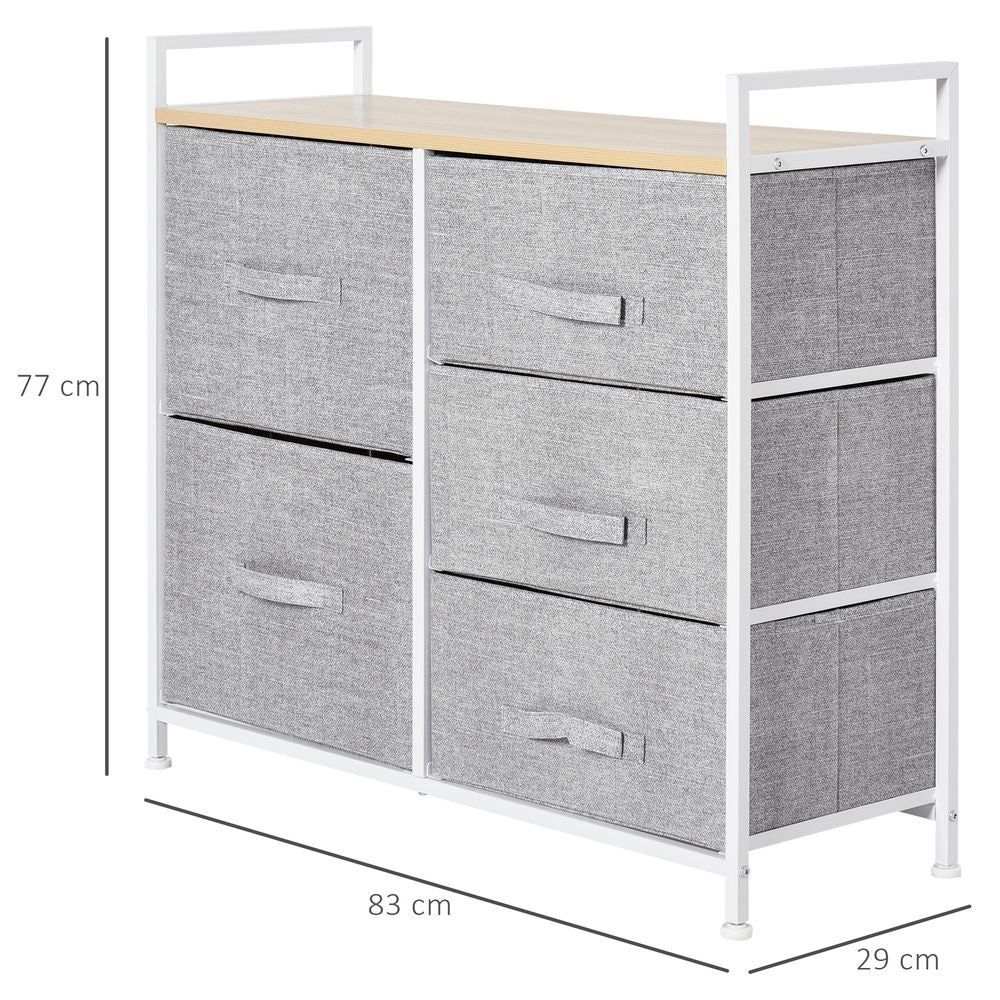 5 Drawer Linen Basket Storage Unit Home Organisation w/ Shelf Handles HOMCOM