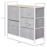 5 Drawer Linen Basket Storage Unit Home Organisation w/ Shelf Handles HOMCOM