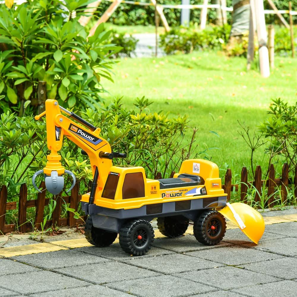 No Power Ride on Excavator Digger Music Light for 2-3 Years Old Yellow