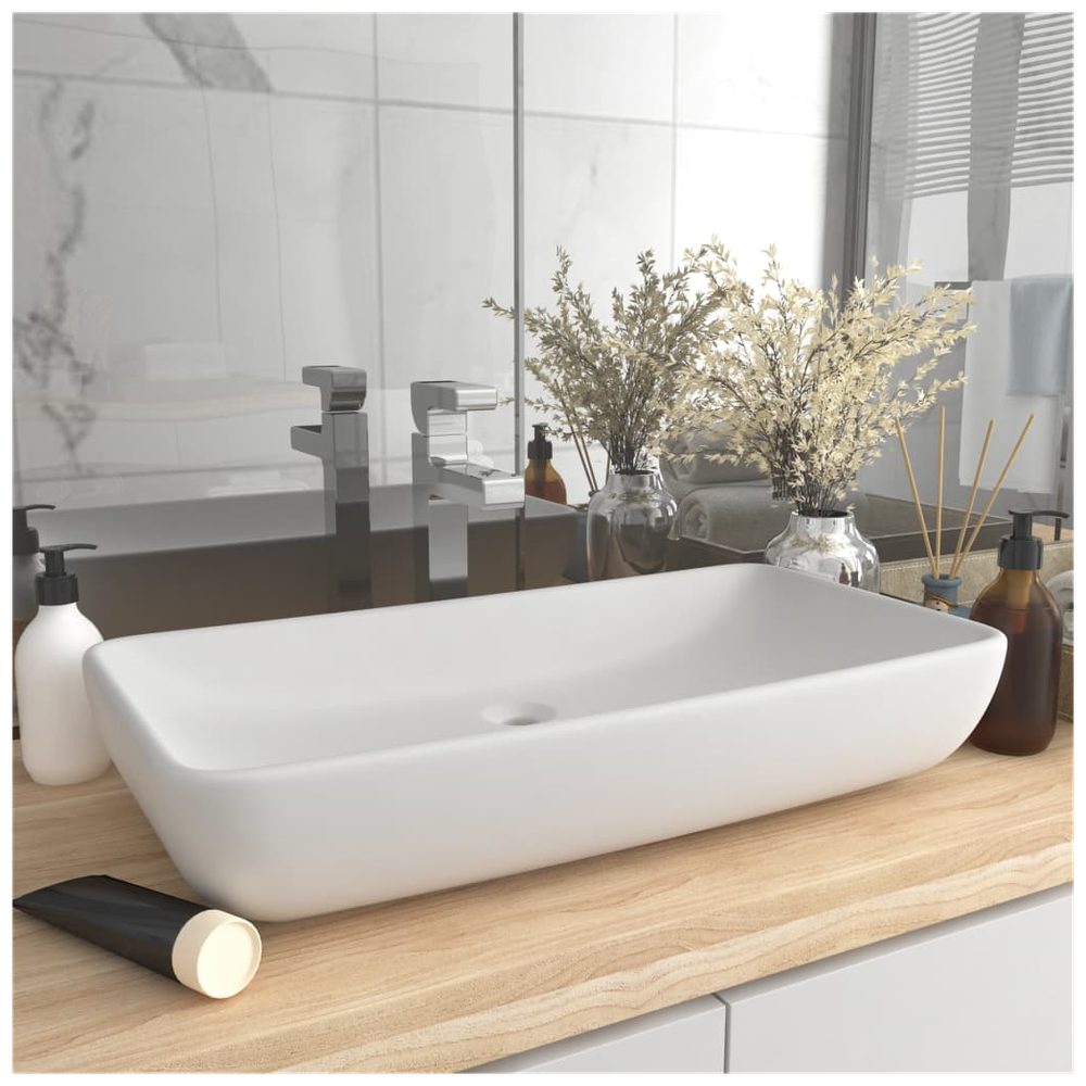 Luxury Basin Rectangular Matt White 71x38 cm Ceramic