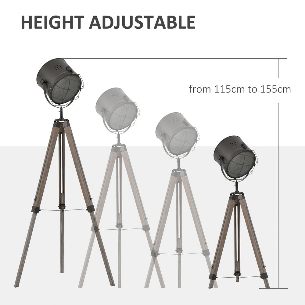 Pine Wood Tripod Spotlight Floor Lamp Brown/Black