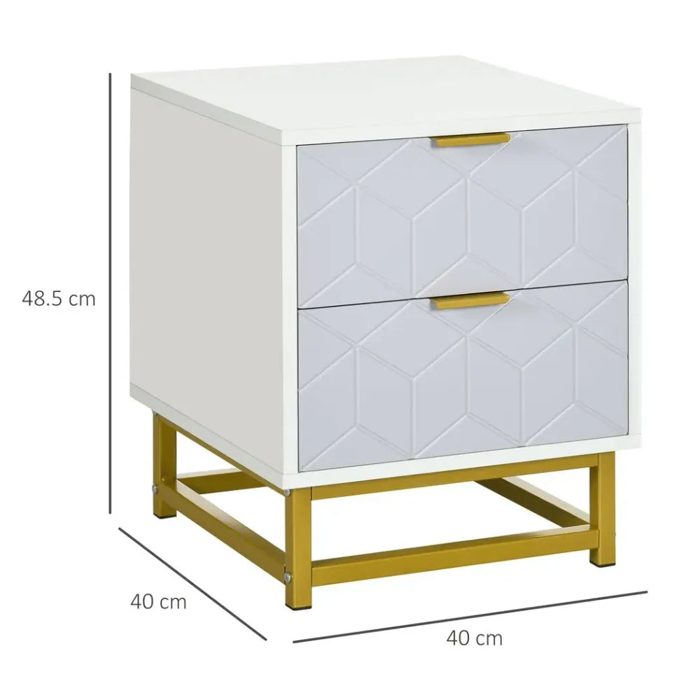 Bedside Table with 2 Drawers Side End Table Steel Frame Living Room Bedroom