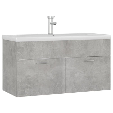 Sink Cabinet with Built-in Basin Concrete Grey Engineered Wood