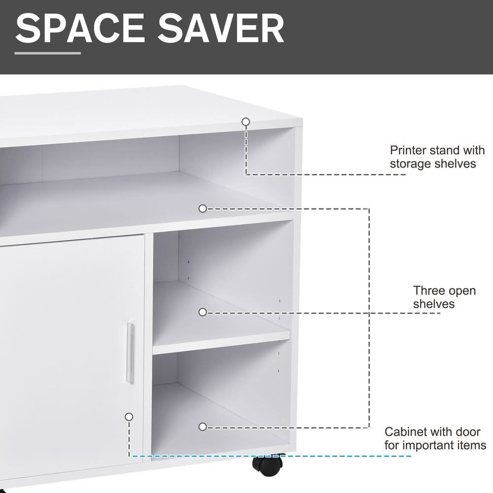 Multi-Storage Printer Unit Office Organisation w/ 5 Compartments White