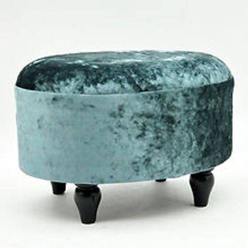 LUXURY BLUE VELVET OVAL FOOTSTOOL