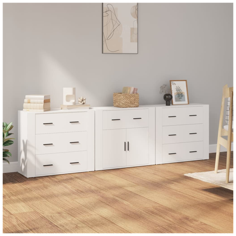 Sideboards 3 pcs White Engineered Wood