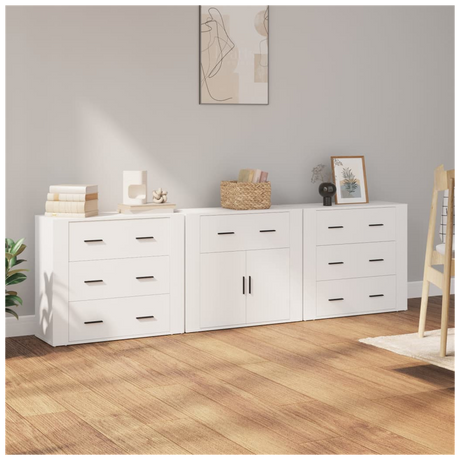 Sideboards 3 pcs White Engineered Wood