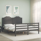 Bed Frame with Headboard Grey 140x190 cm Solid Wood