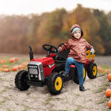 Ride on Tractor with Detachable Trailer, Remote Control, Music - Red