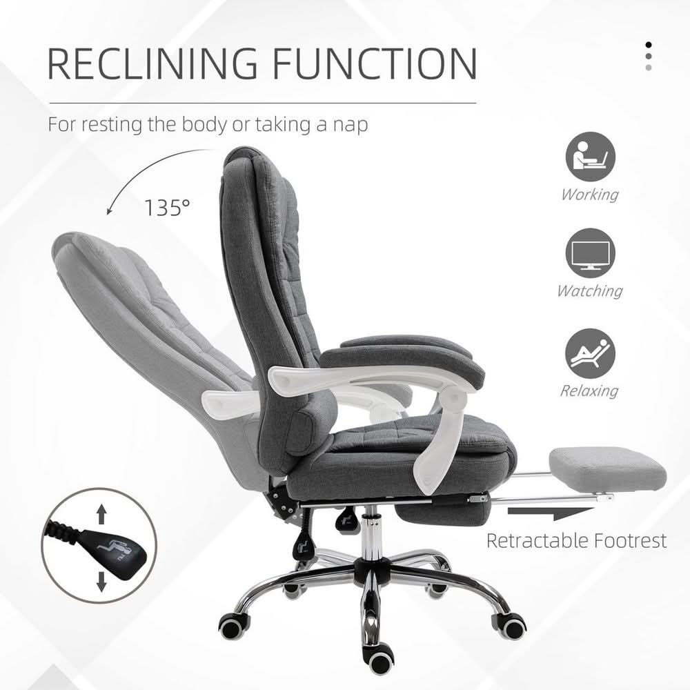 Computer Office Chair Home Swivel Task Recliner w/ Footrest, Arm, Grey