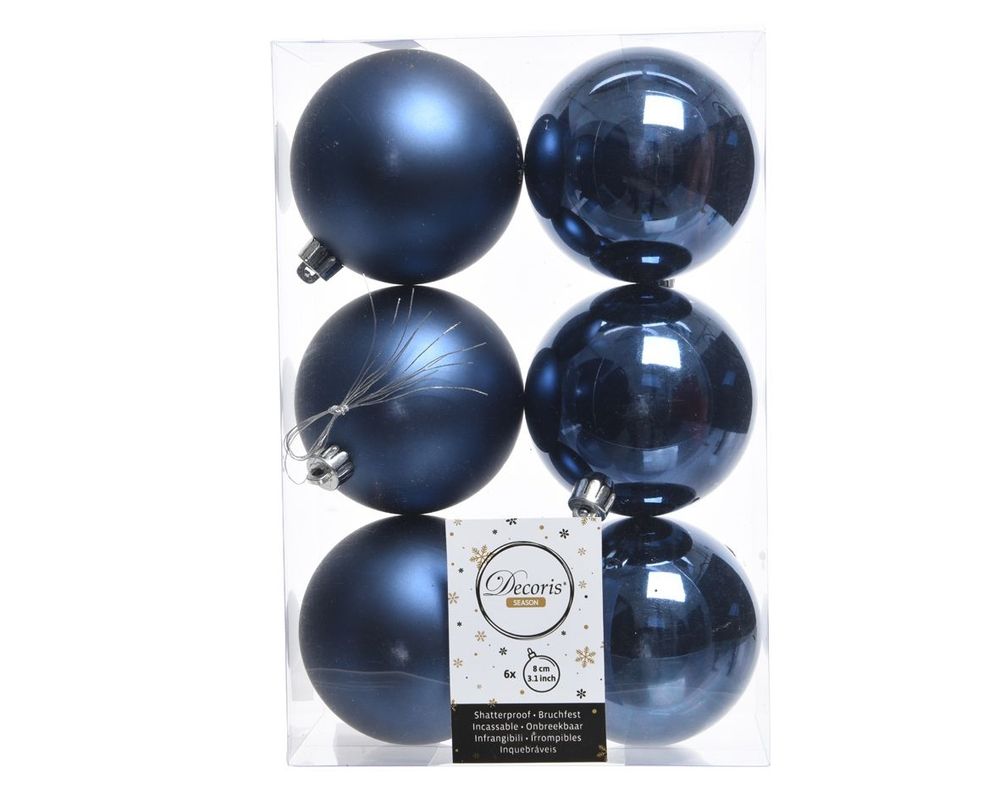 Shatterproof Night Blue Bauble  8cm Pack of 6 - Christmas