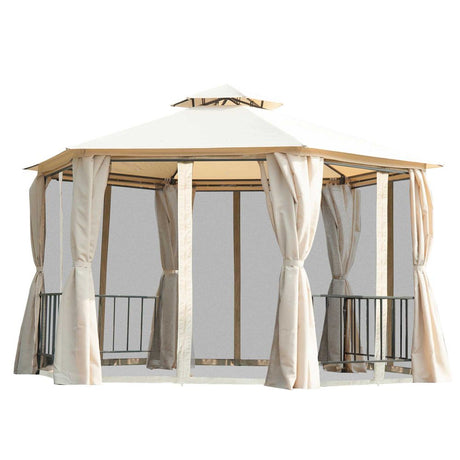 Hexagon Gazebo Patio Party Tent Outdoor Garden Shelter 2 Tier Roof & Side Panel