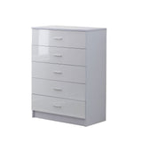 Tall White High Gloss Wardrobes 3 Pc Chest Bedside Table 7 Drawer