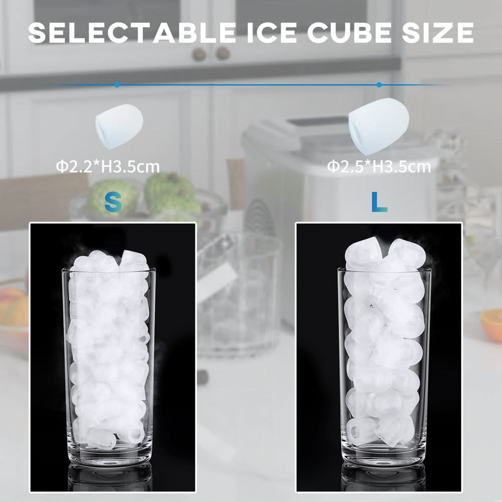 Portable Ice Cube Maker w/ 2 Cube Sizes 12Kg/24 Hrs, 9 Cubes/ 6-13Mins