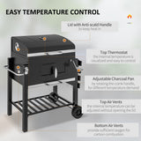 Outsunny Charcoal Grill BBQ Trolley Wheels Shelf Side Thermometer Steel Black