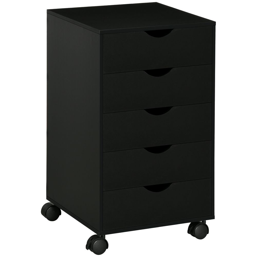 Mobile Vertical Filing Cabinet with 5 Drawers for Home Office, Black