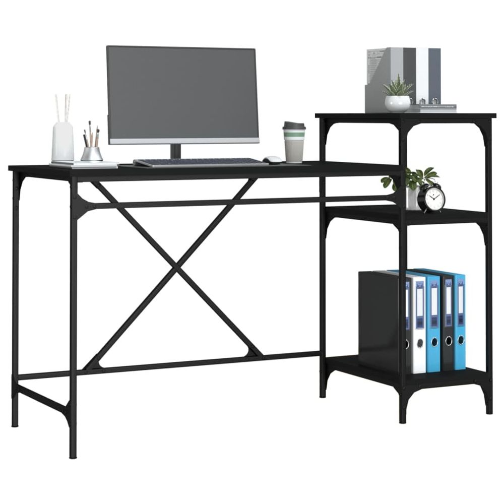 Desk with Shelves Black 135x50x90 cm Engineered Wood&Iron