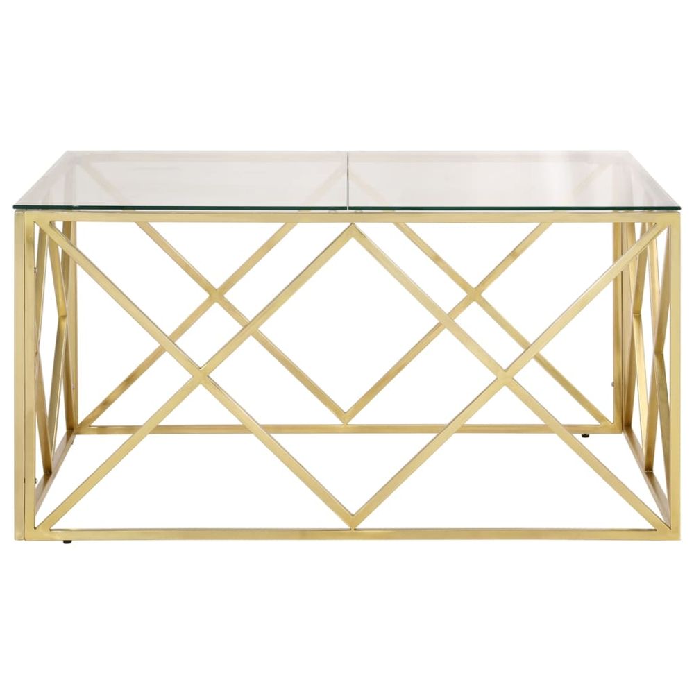 Coffee Table Gold Stainless Steel and Tempered Glass