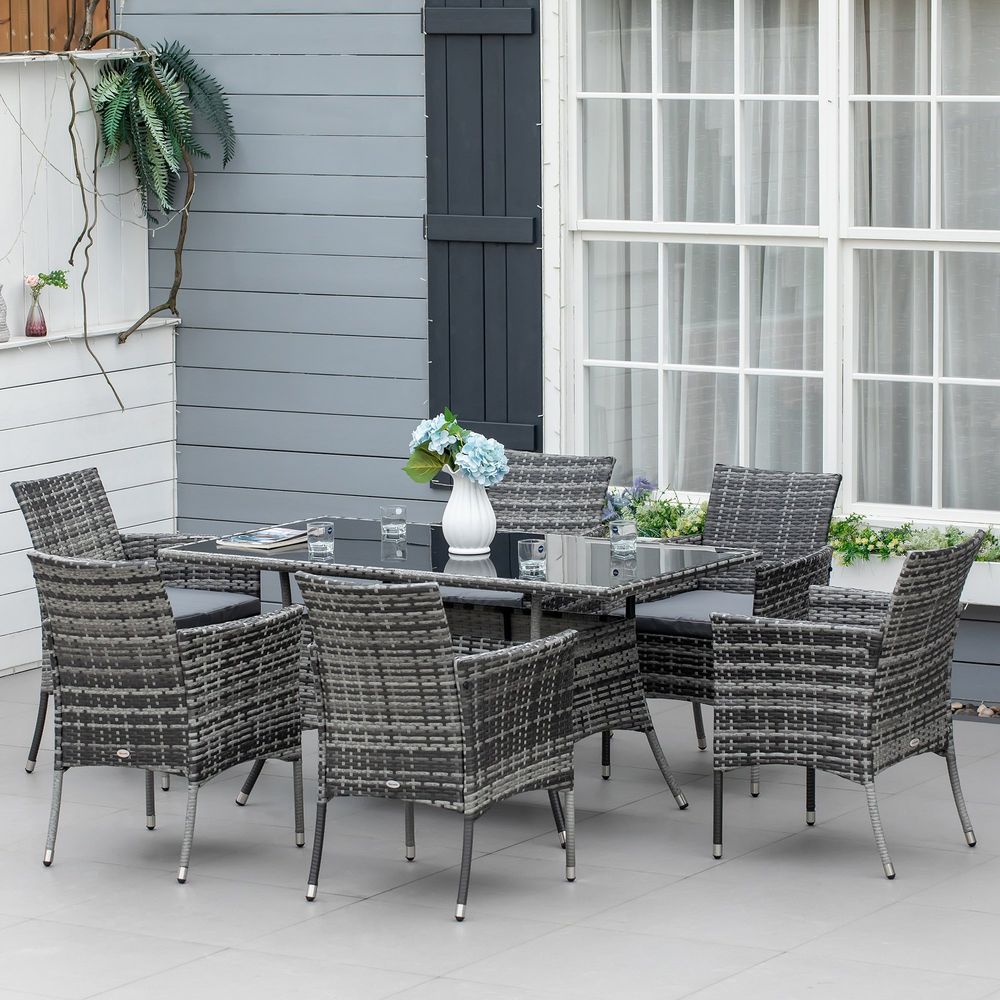 Rattan Garden Furniture Dining Set 6-seater Patio Rectangular Table Cube Chairs