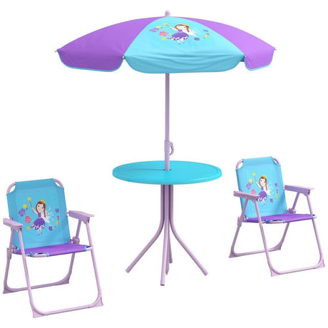 Kids Bistro Table and Chair Set with Fairy Theme, Adjustable Parasol