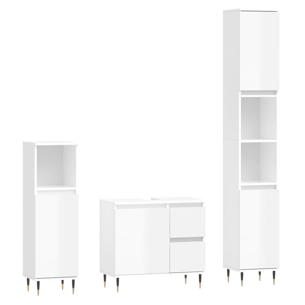 3 Piece Bathroom Furniture Set High Gloss White Engineered Wood