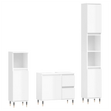 3 Piece Bathroom Furniture Set High Gloss White Engineered Wood