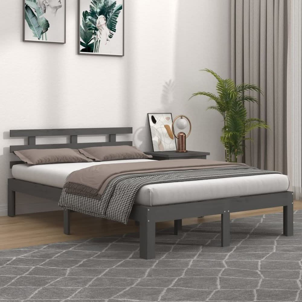 Bed Frame Grey Solid Wood 90x190 cm 3FT Single