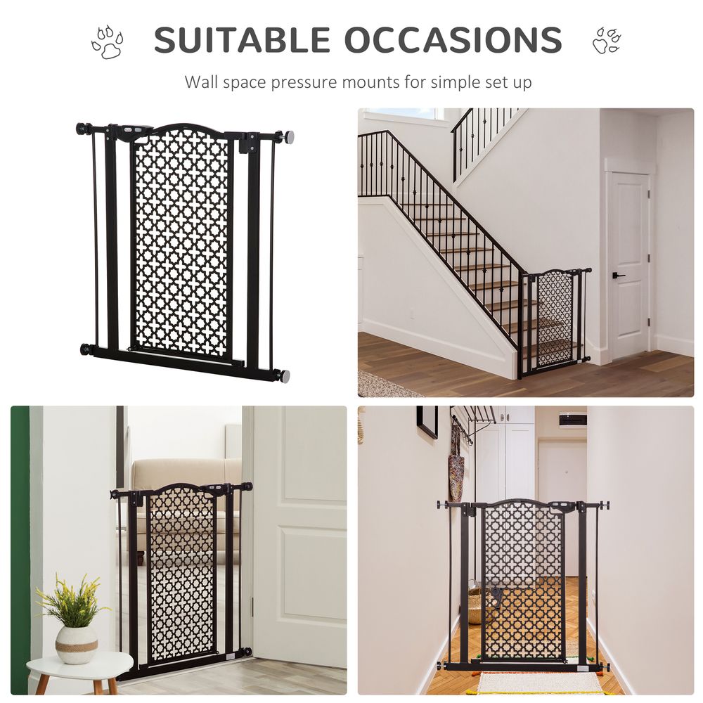 74-80 cm Pet Safety Gate Stair Pressure Fit w/ Auto Close Double Locking, Black