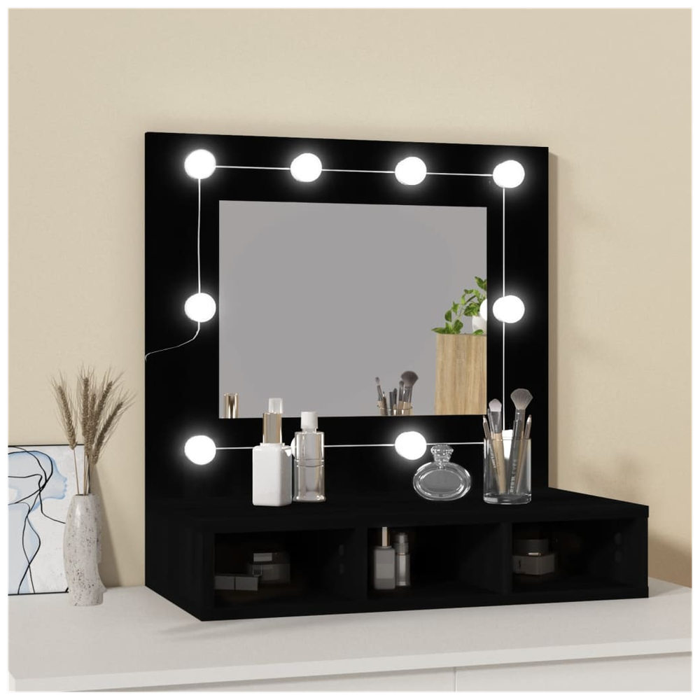 Mirror Cabinet with LED Black 60x31.5x62 cm