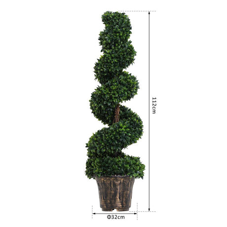 PE Set of 2 Artificial Boxwood Spiral Topiary Plant Tree's Green