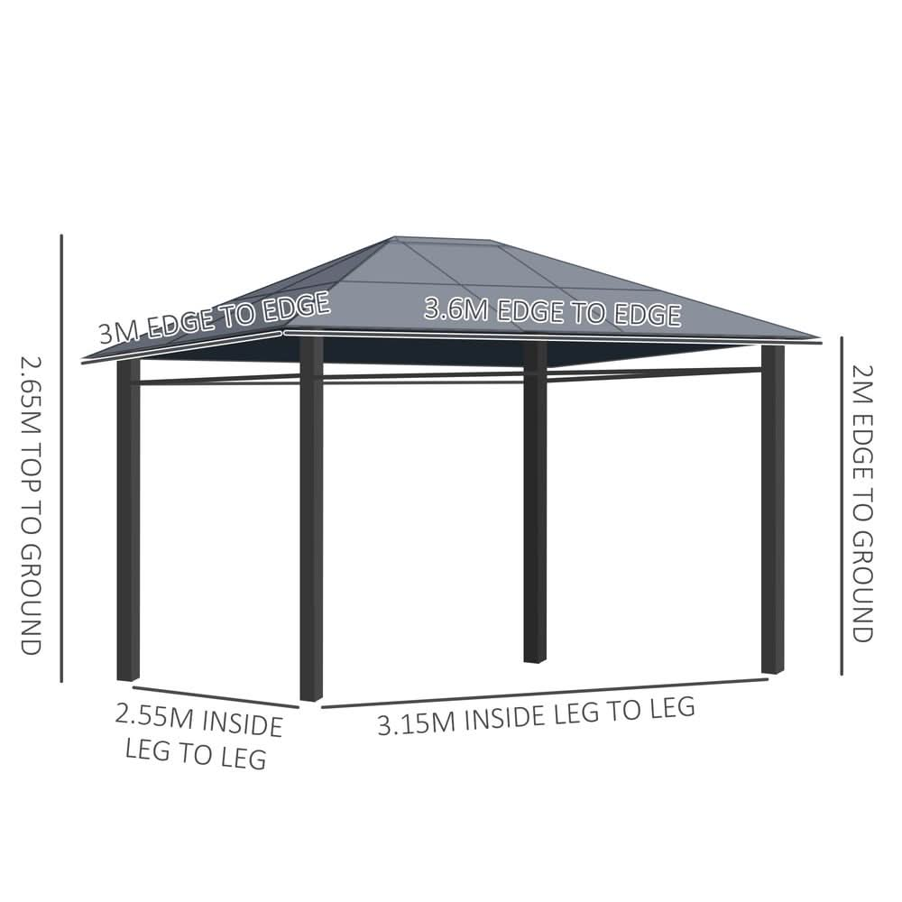 3.6 x 3(m) Hardtop Gazebo for Garden Party w/ Polycarbonate Curtains Outsunny