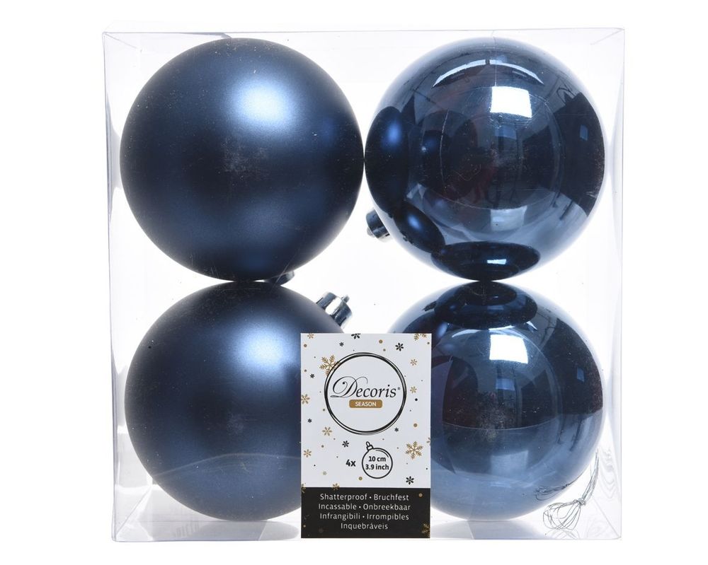 Shatterproof Night Blue Bauble 10cm Pack of 4 - Christmas