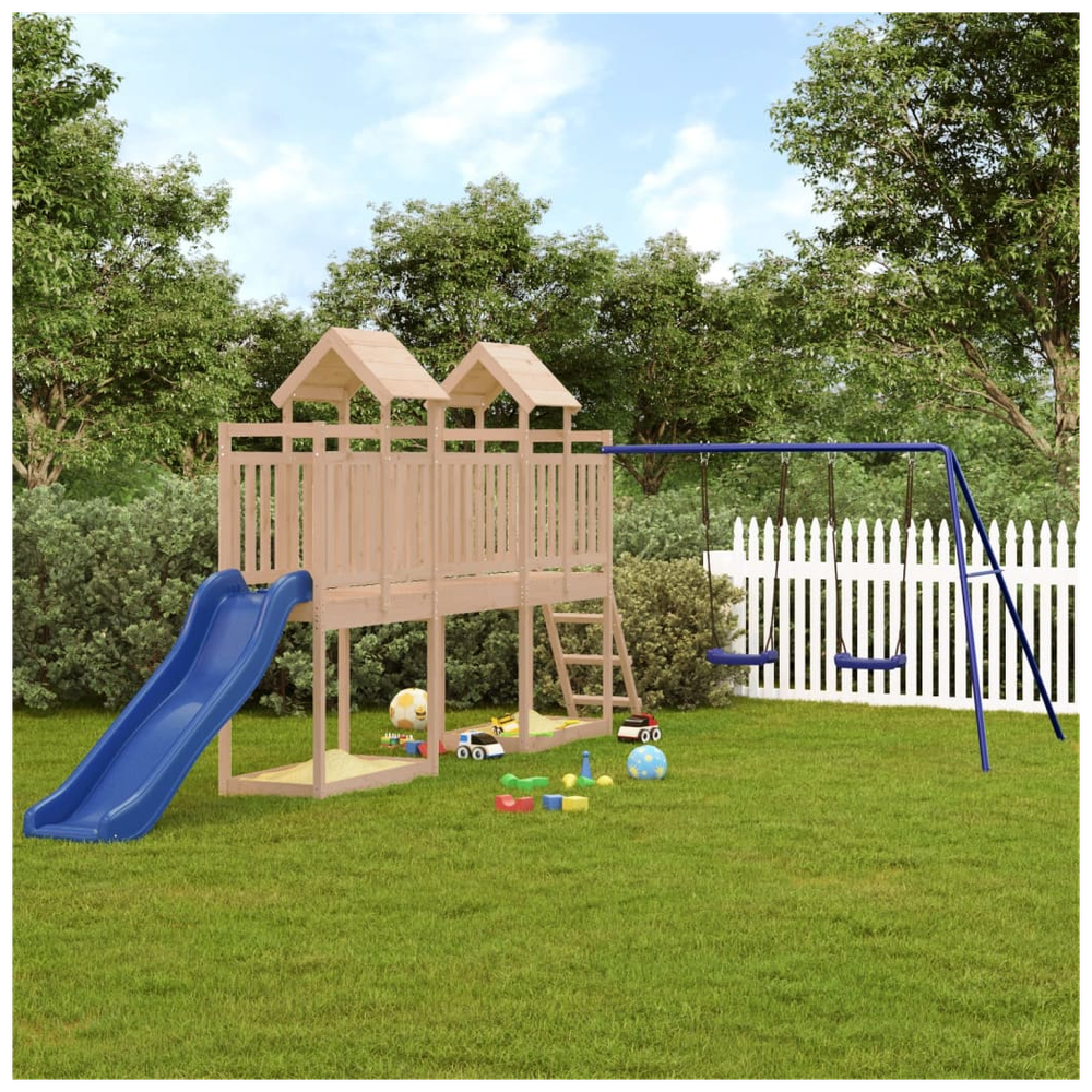 Playhouse with Slide Swings Solid Wood Pine