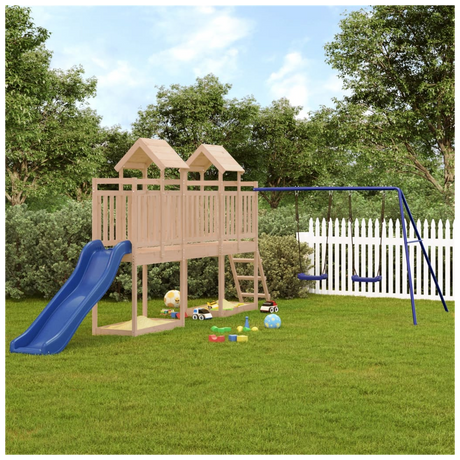 Playhouse with Slide Swings Solid Wood Pine