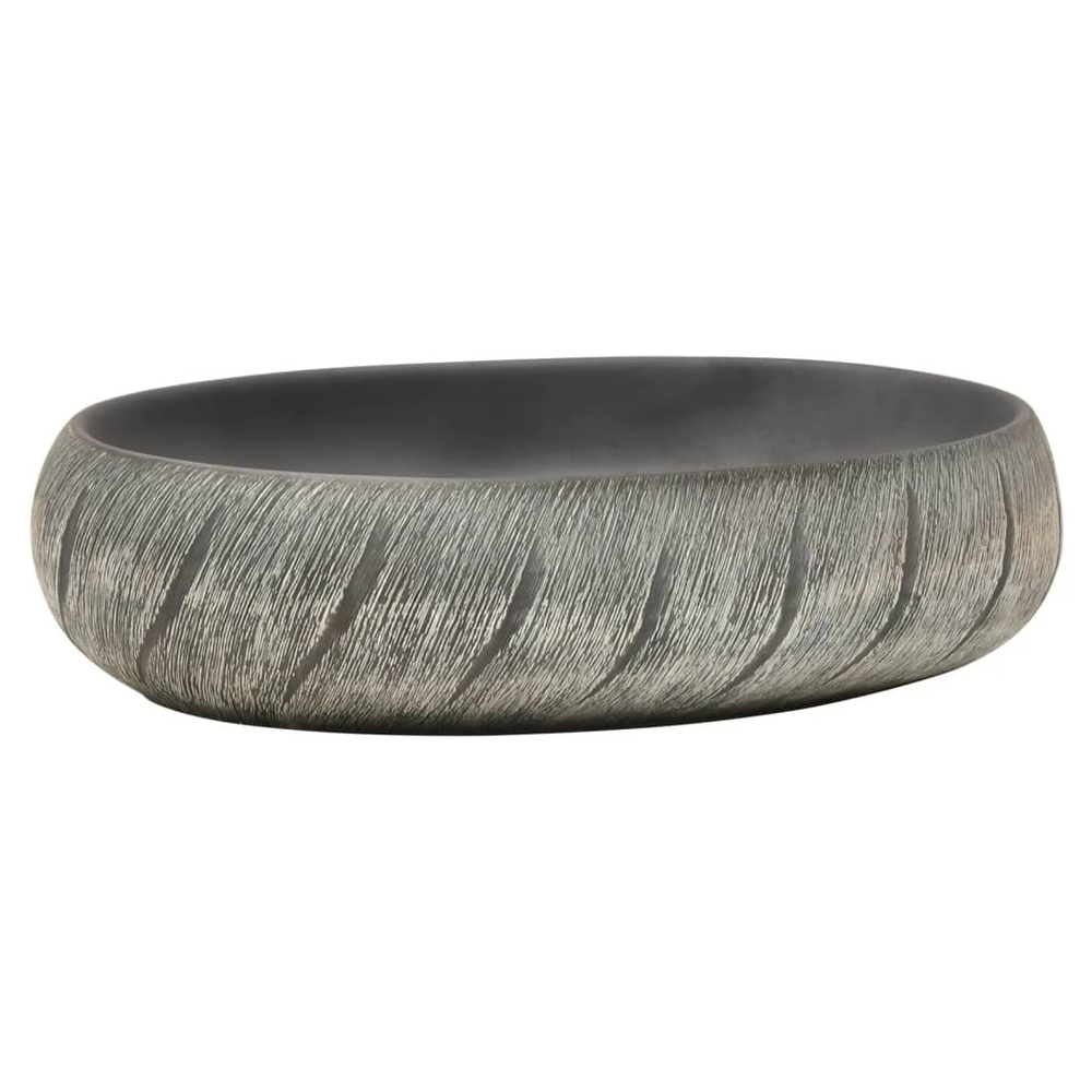 Countertop Basin Black and Grey Oval 59x40x15 cm Ceramic