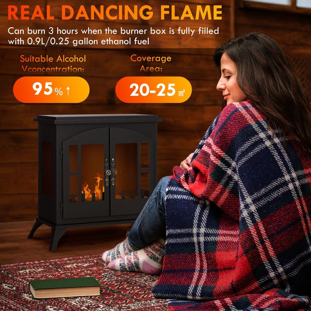 Ethanol Fireplace Stove Freestanding Bioethanol Fire w/ 0.9L Tank Black