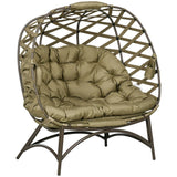 Outsunny 2 Seater Egg Chair Outdoor with Cushion, Cup Pockets - Khaki