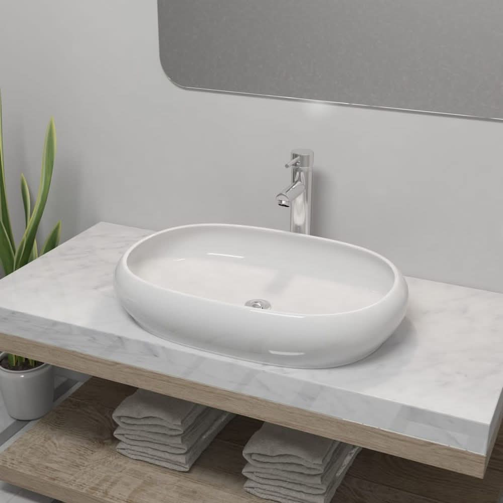 Bathroom Basin with Mixer Tap Ceramic Rectangular White