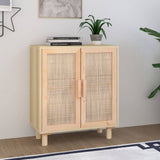 Sideboard White 60x30x70 cm Solid Wood Pine and Natural Rattan