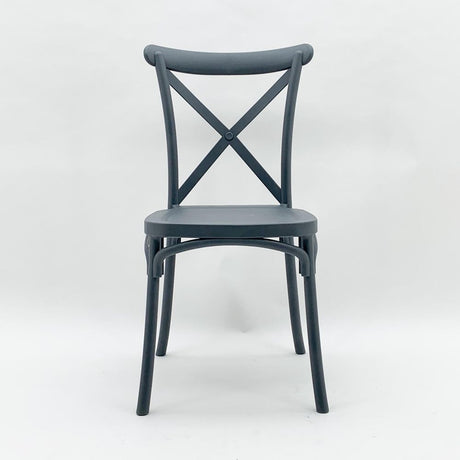 GREY PLASTIC FRENCH CROSS BACK CHAIR