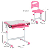 Kids Desk and Chair Set, Height Adjustable Desk with Drawer, Pen Slot, Hook