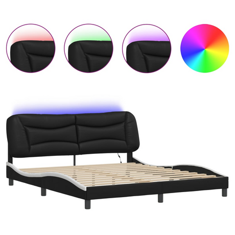 Bed Frame with LED Lights Black and White 180x200 cm Super King Faux Leather