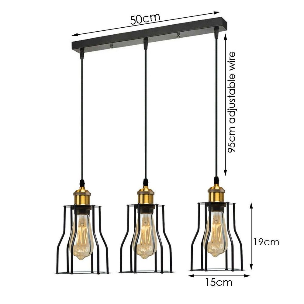 3-Lights Cage Pendant Lamps Ceiling Light Fixtures~1422