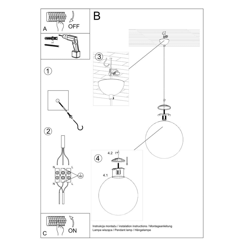 Pendant lamp steel, glass Ugo minimalistic Design E27