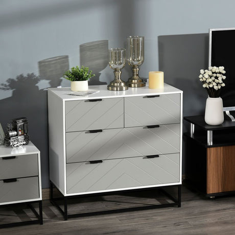 Chest of Drawers with Metal Handles Freestanding Dresser Modern Wooden