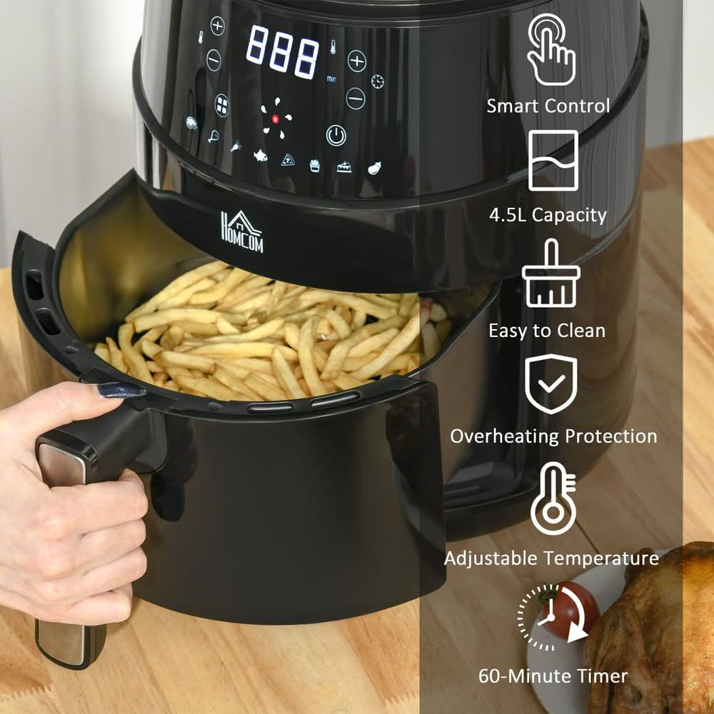 Air Fryer 1500W 4.5L with Digital Display Timer for Low Fat Cooking